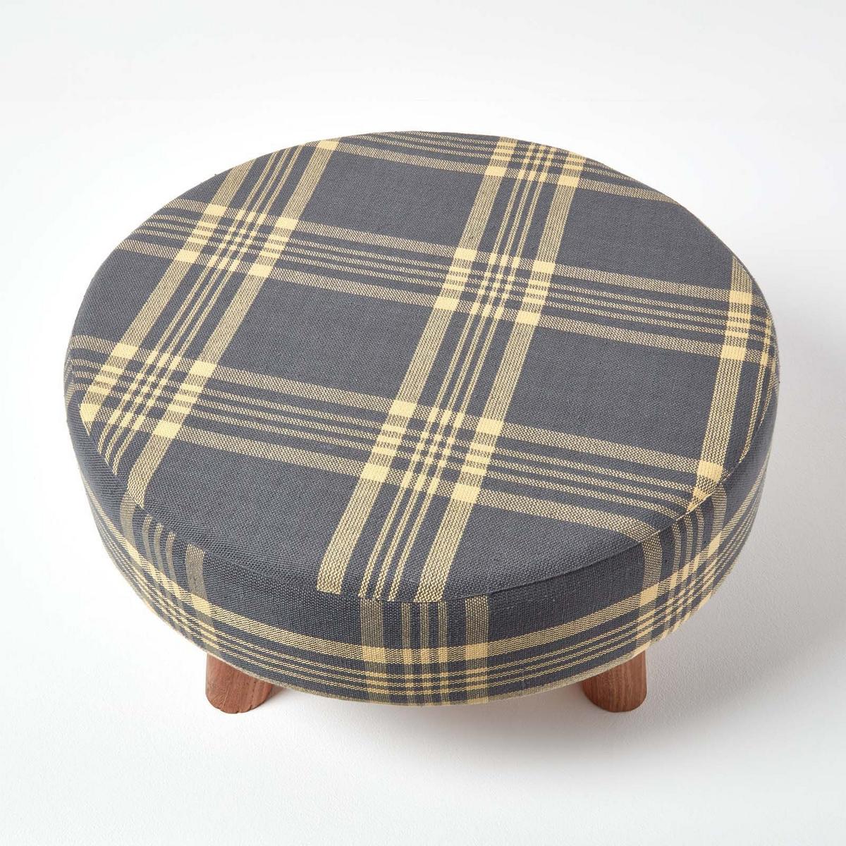 SITZHOCKER rund, grau kariert 62/62/30 cm - Grau, Textil (62/30/62cm) - Homescapes