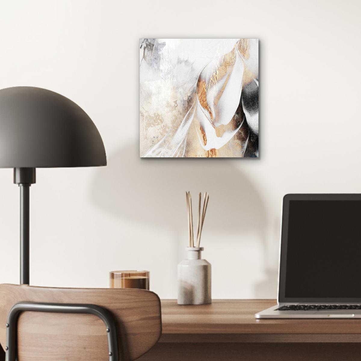 METALLBILD Luxus - Abstrakt - Gold - Weiß 20x20 cm - Goldfarben, Metall (20/20cm) - MuchoWow