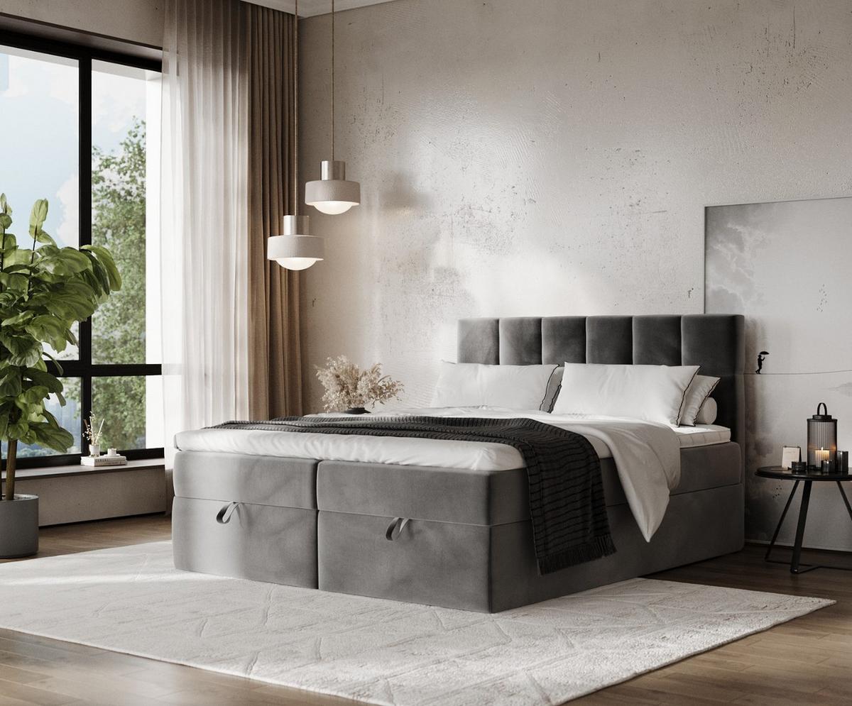 BOXBETT Savio 140/200 cm Grau im Kronos Stoff - Schwarz/Grau, Holz/Holzwerkstoff (140/200cm) - AltaBeds
