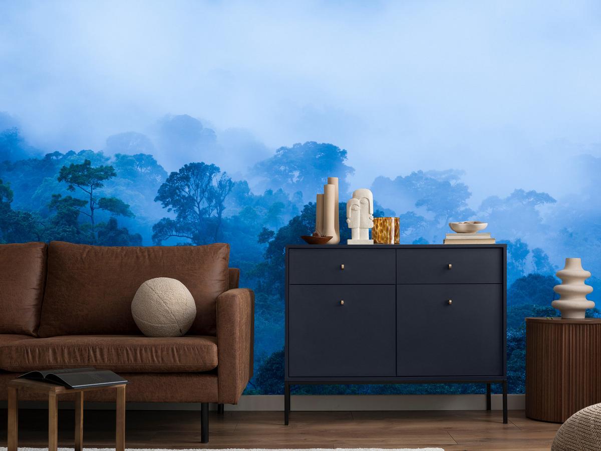 FOTOTAPETE für Wohnzimmer Tropischer Laubwald Nebel Dschungel 200x140 - Schwarz, Papier (200/140cm) - Muralo