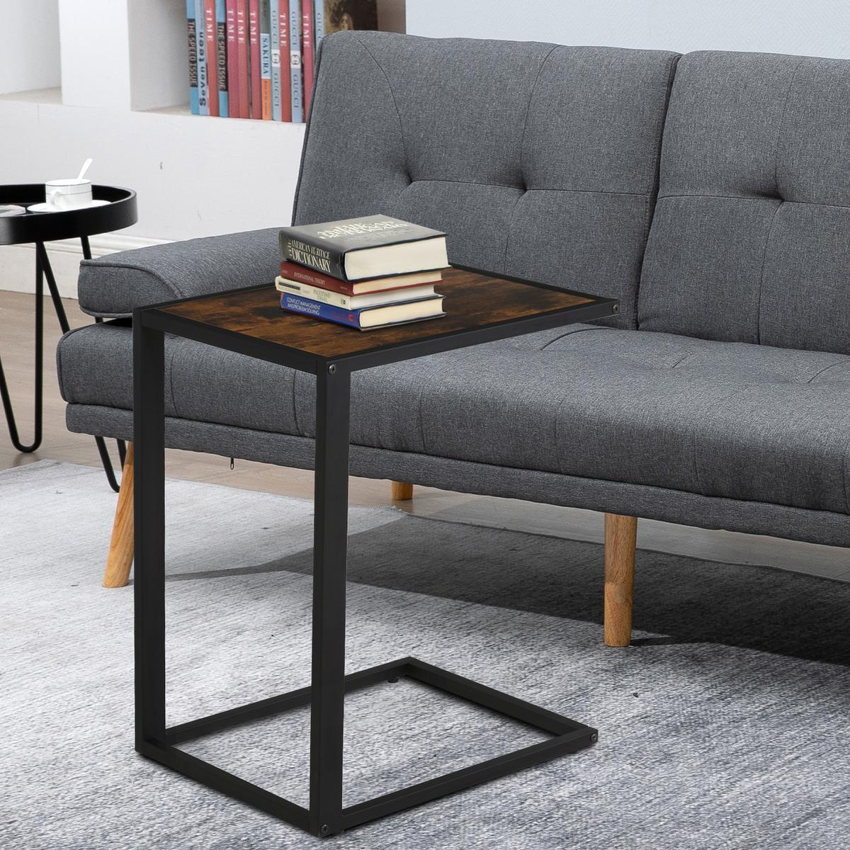 BEISTELLTISCH in C-Form Kaffeetisch Couchtisch Standtisch Tisch Metall MDF - Braun, Metall (56/36/68cm) - HOMCOM