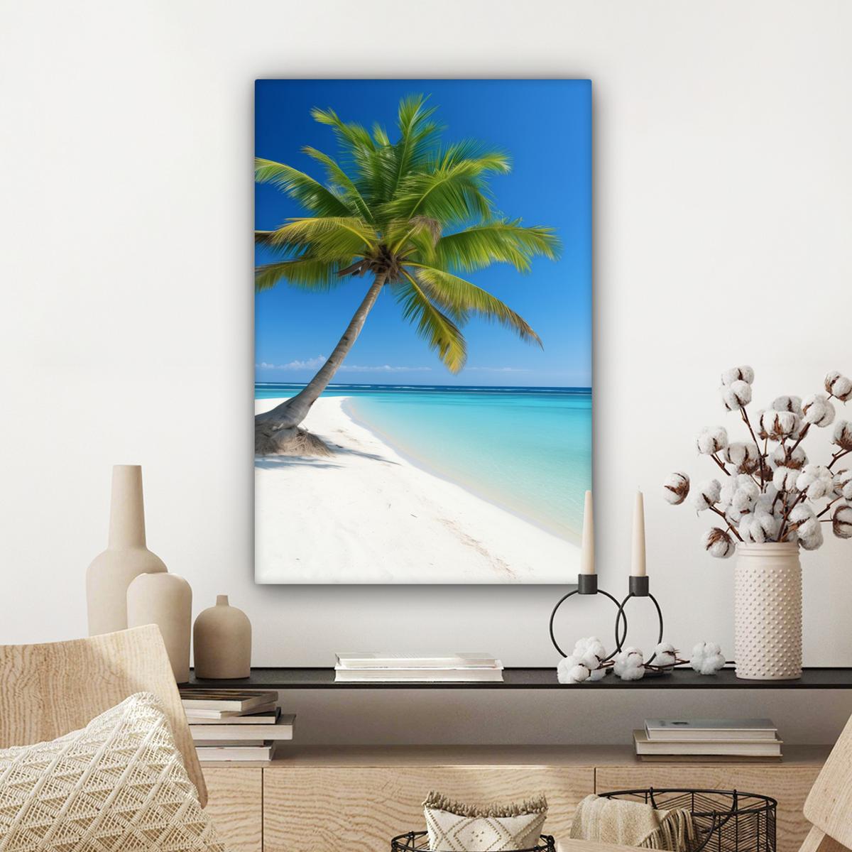 LEINWANDBILD Strand - Palme - Tropisch - Meer Wanddeko Schlafzimmer 60x90 cm - Grün, Textil (60/90cm) - MuchoWow