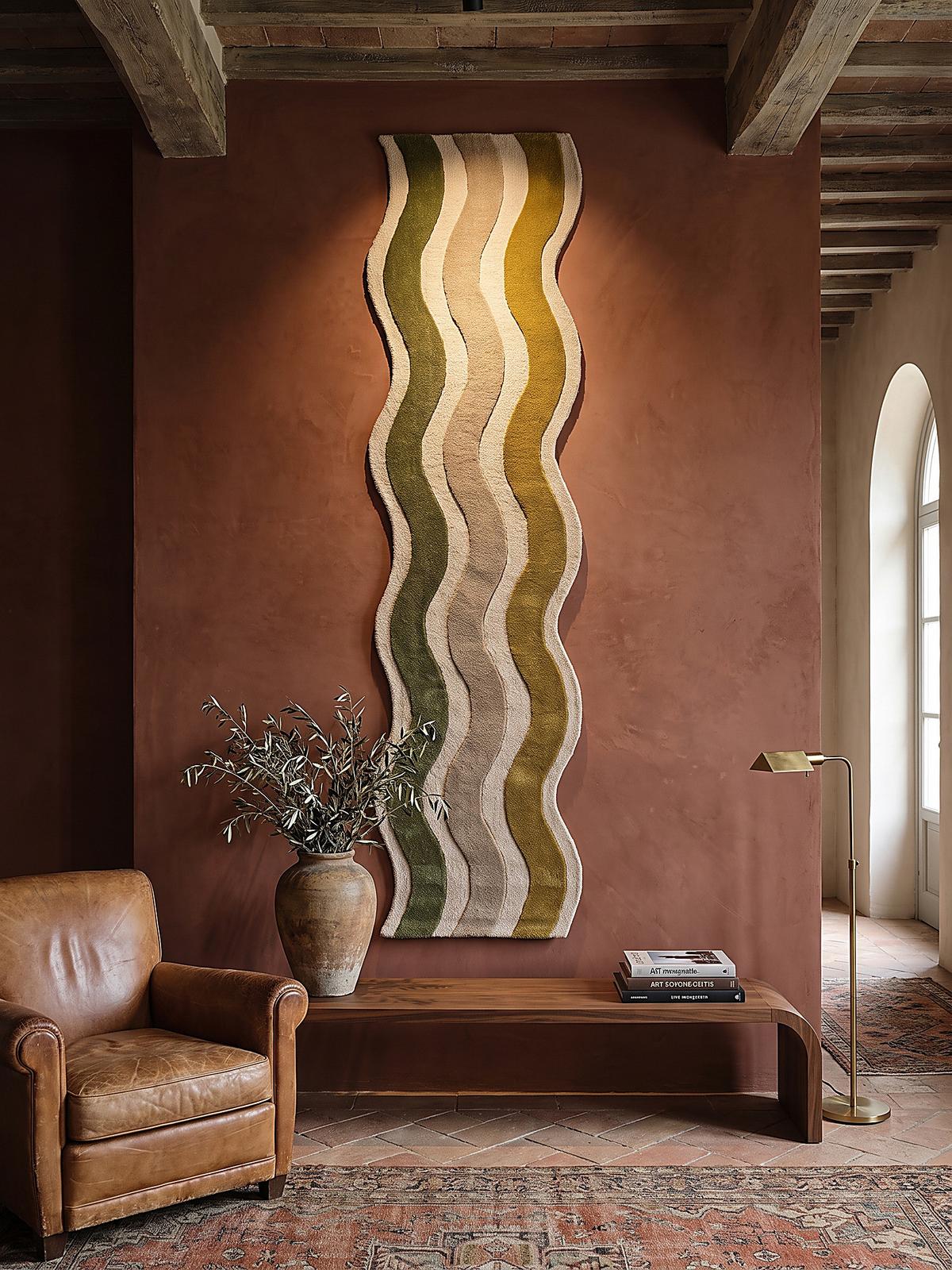 TEPPICHLÄUFER handgetuftet MONNOW, Wellenstreifen, Erdtöne-Grün, 80 x 300 cm - Grün, Textil (80/300cm) - KADIMA DESIGN