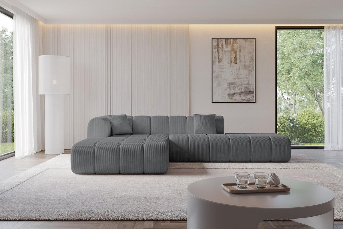 ECKSOFA Ottomane Links BILA-L 289x176x71 Dunkelgrau Cord - Dunkelgrau/Anthrazit, Holzwerkstoff/Kunststoff (176/289cm) - ALTDECOR