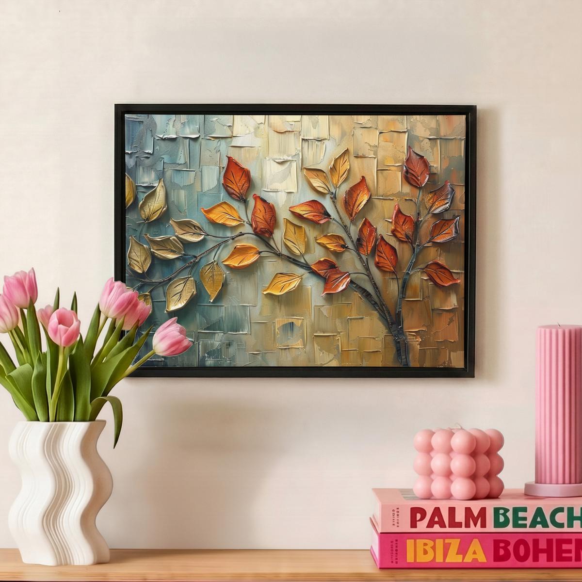 LEINWAND Bilder mit Rahmen - Baum - Abstrakt - Natur - Kunst - 40x30 - Goldfarben, Textil (40/30cm) - MuchoWow