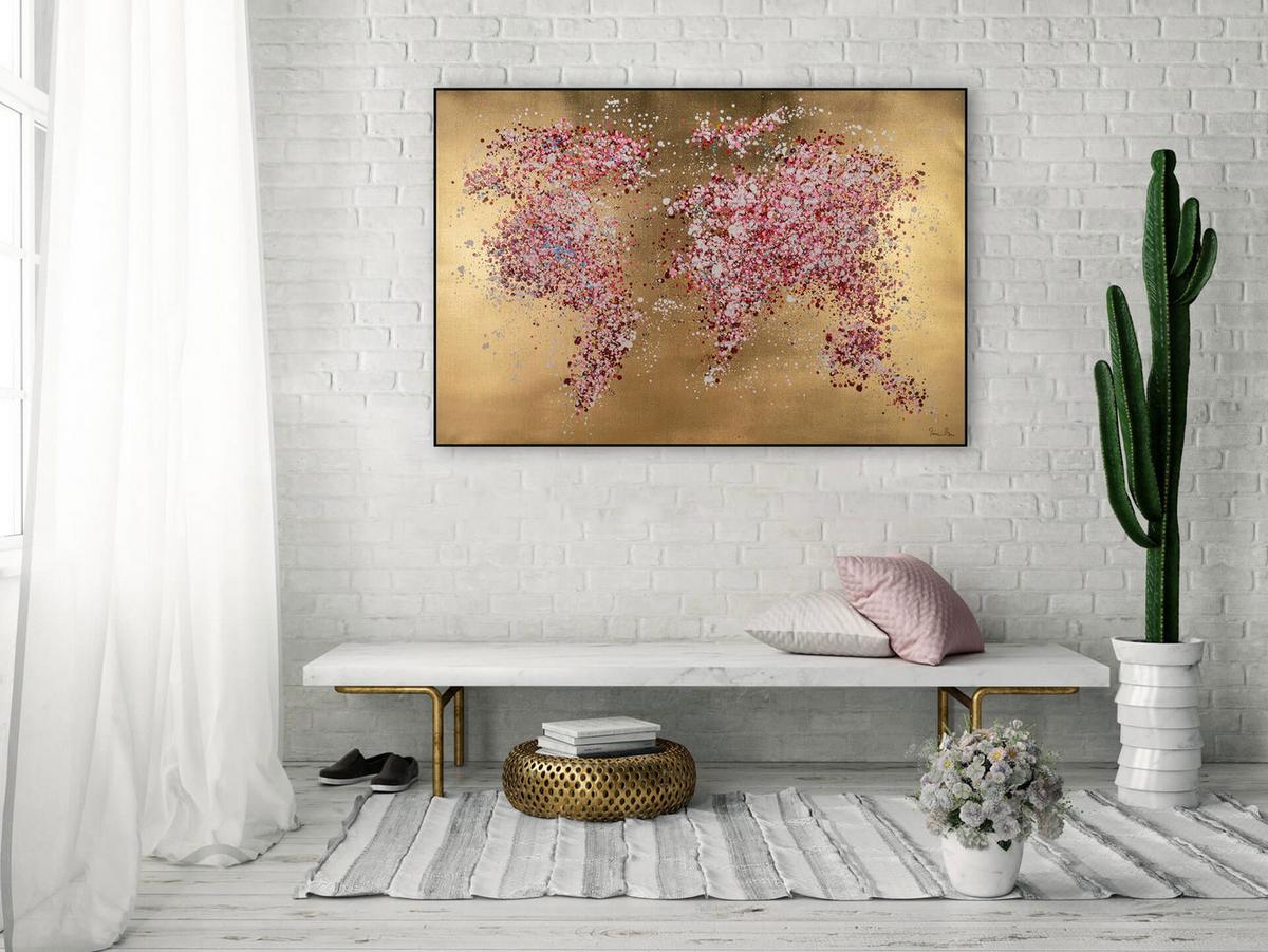 ÖLGEMÄLDE 120/80 cm - Pink/Goldfarben, Holz/Textil (120/80cm) - KUNSTLOFT