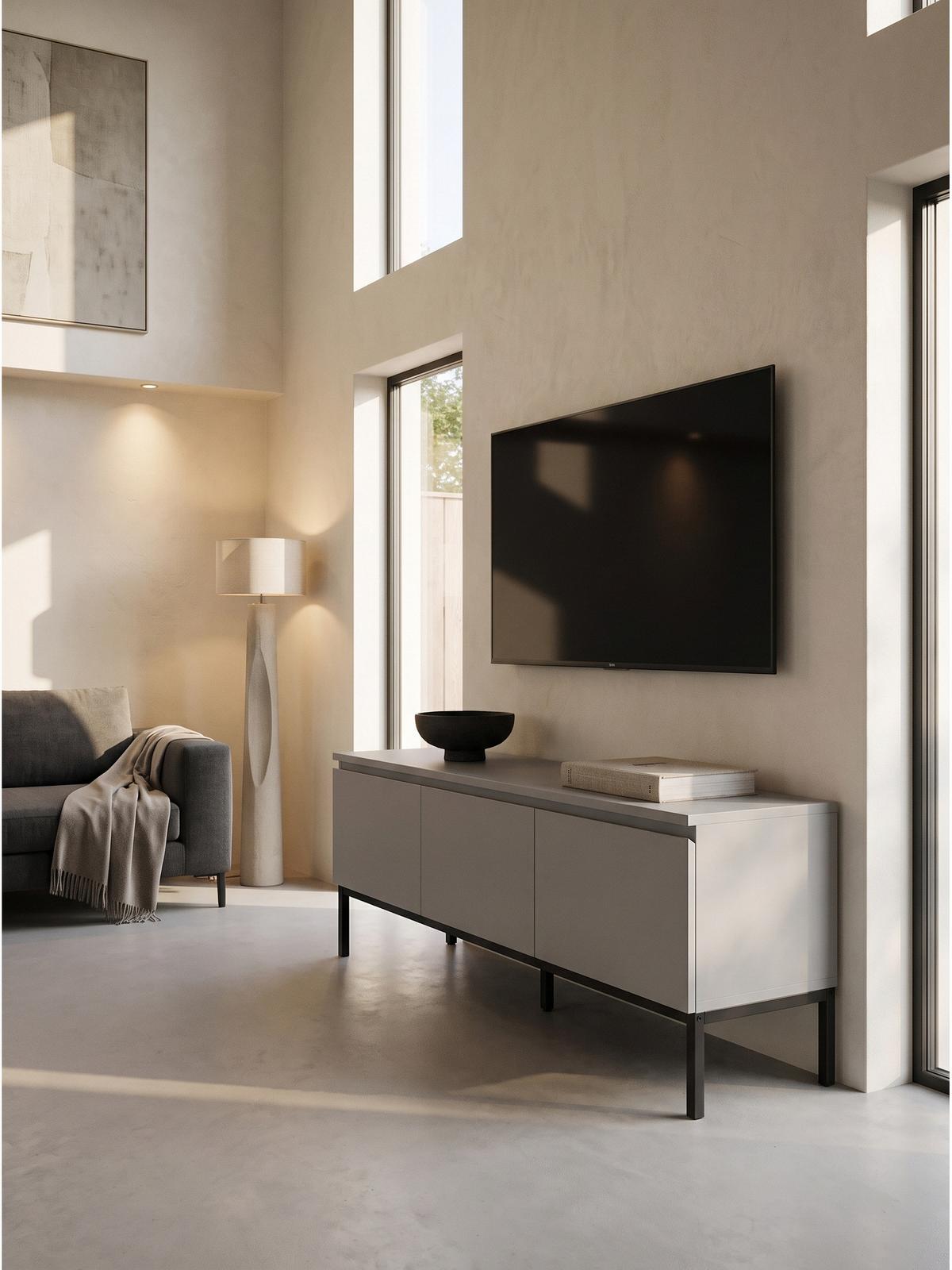 LOWBOARD GAETA, MDF, Hellgrau, 150 x 37 x 46 cm - Schwarz/Grau, Holzwerkstoff/Metall (150/46/37cm) - KADIMA DESIGN