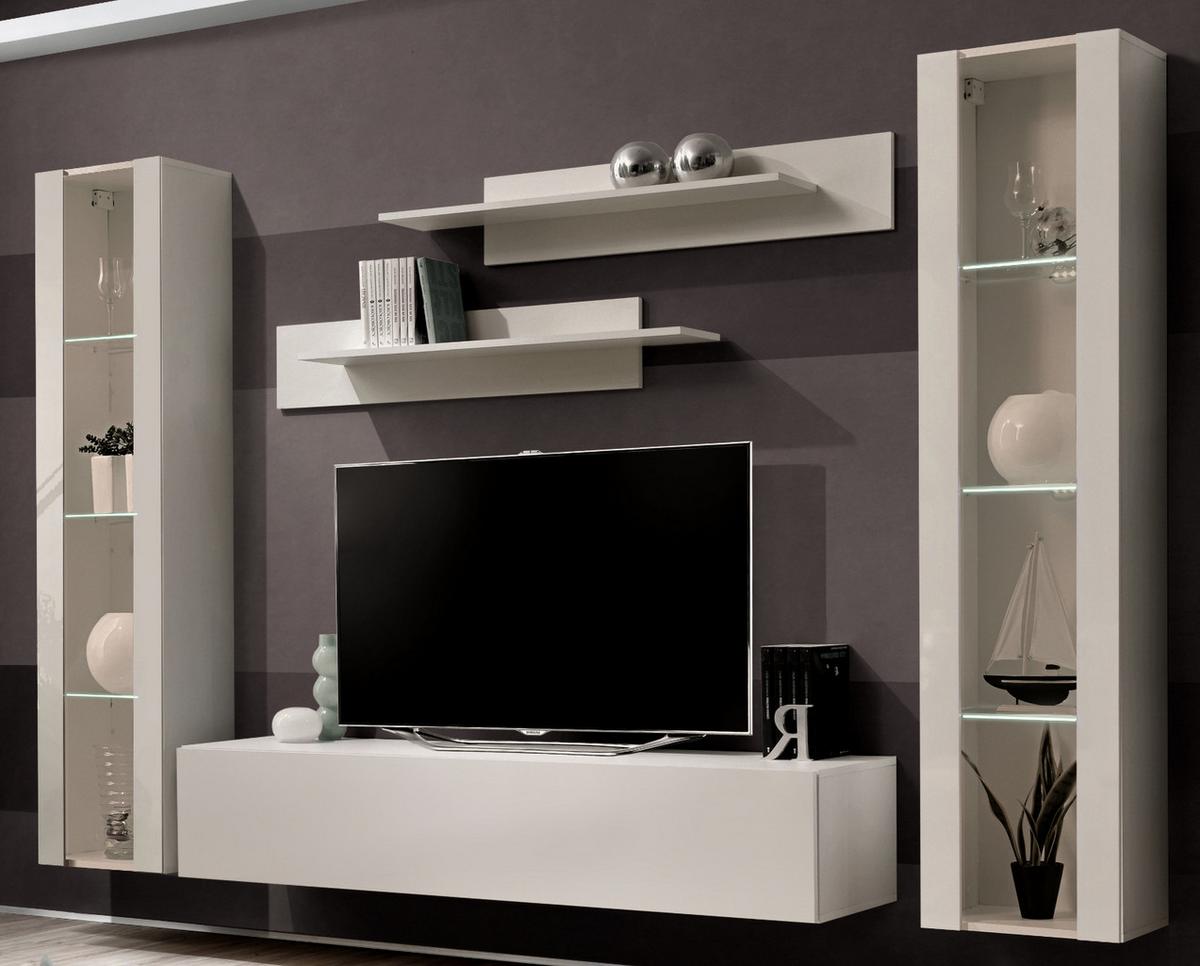 WOHNWAND Kaschmir 5-teilig 260 cm, Schrankwand hängend mit LED und Push-to-Open - Kaschmir, Glas/Holzwerkstoff (260/170/40cm) - Inn.Furn