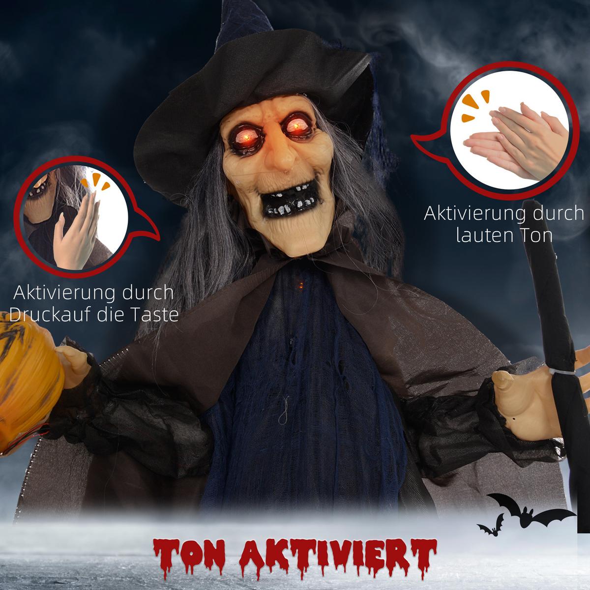 190CM Halloween Dekoration Halloween-Hexe mit LED-Lichter, Soundfunktion - Multicolor, Kunststoff (65/190/107cm) - HOMCOM