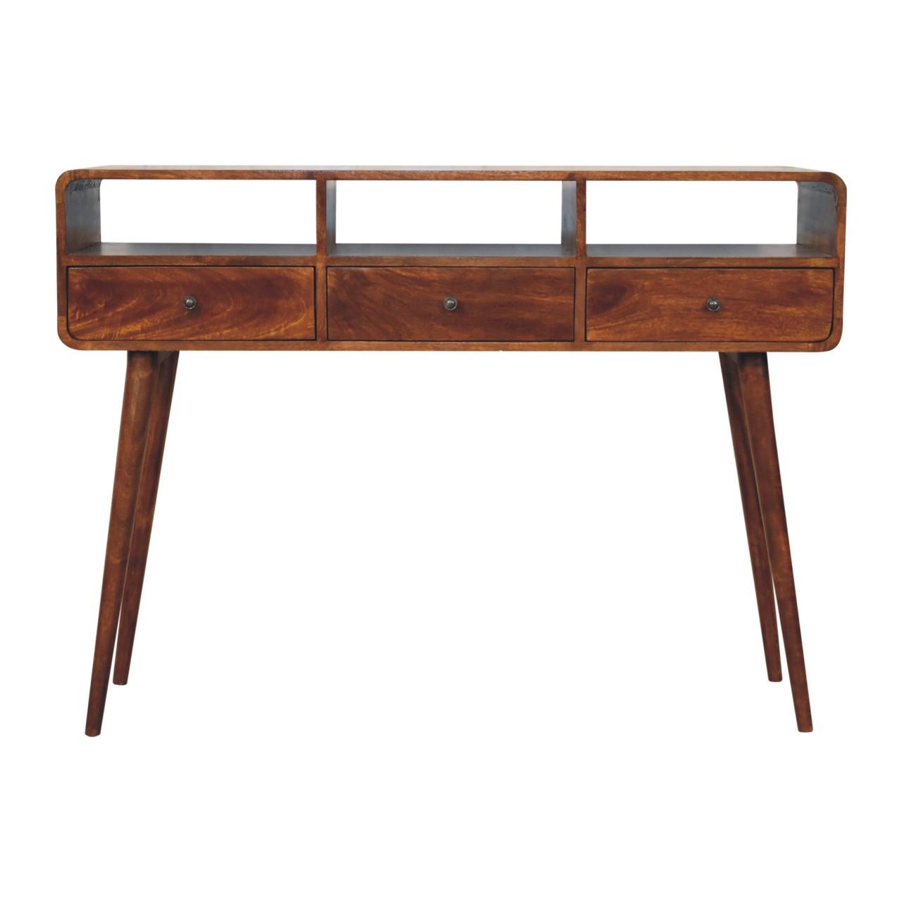 KONSOLE Dreifach Geschwungen Kastanie, 3 Schubladen und 3 Offene Fächer, Dunkelbraun - Dunkelbraun/Messingfarben, Holz/Metall (40/130/95cm) - Artisan Furniture