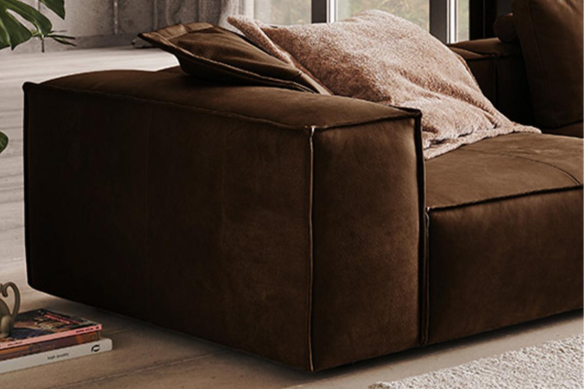 SOFA CARMO Braun Leder - Schwarz/Braun, Leder/Kunststoff (366/68/118cm) - KAWOLA