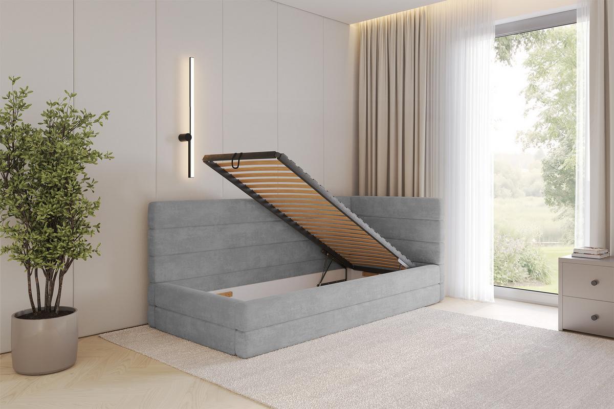 EINZELLBETT Jugendbett mit Bettkasten, Links - BEMY 100x200 Grau - Hellgrau, Holzwerkstoff/Textil (100/200cm) - ALTDECOR
