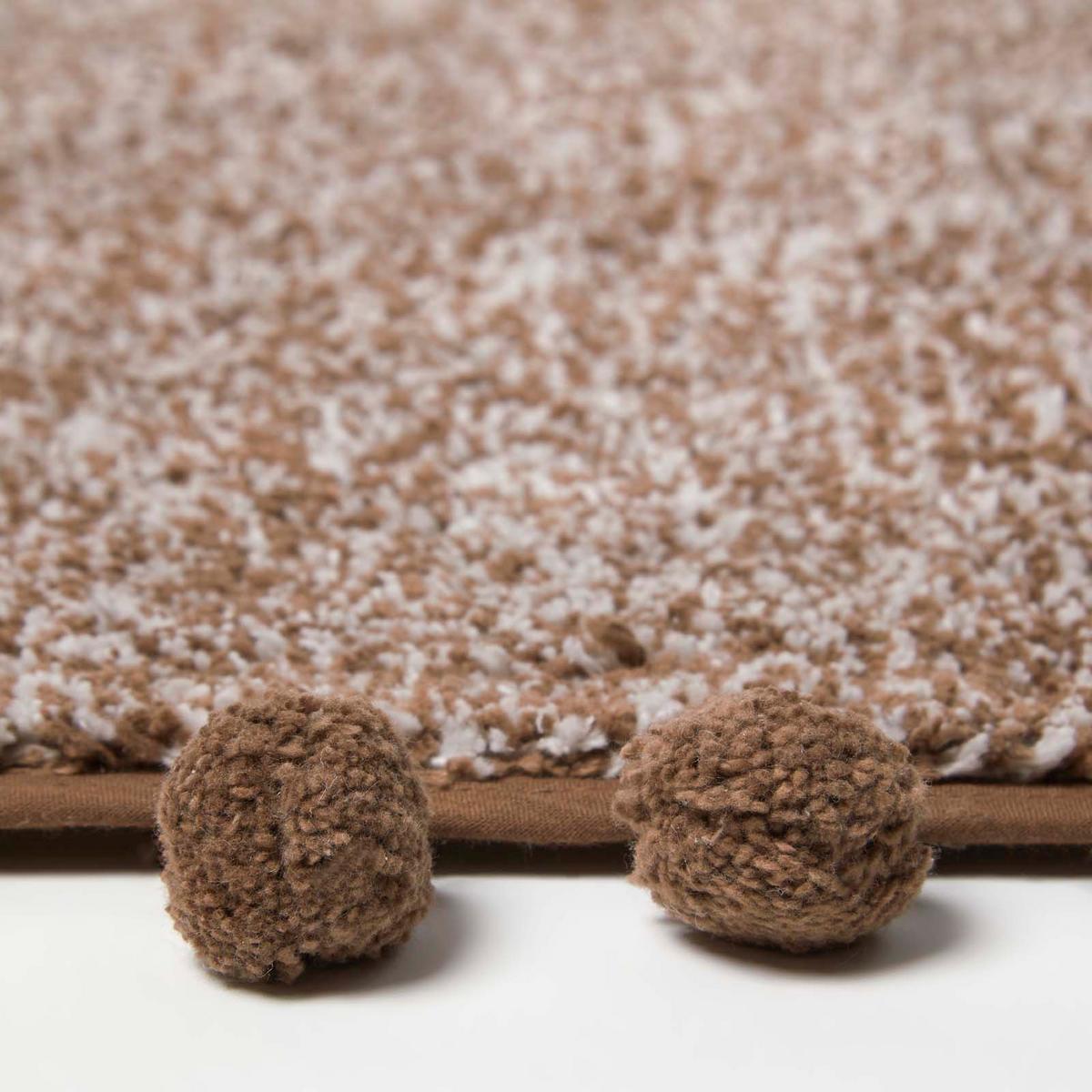 BADEMATTE Pompons 50/80 cm, Baumwolle - Braun, Textil (50/80cm) - Homescapes