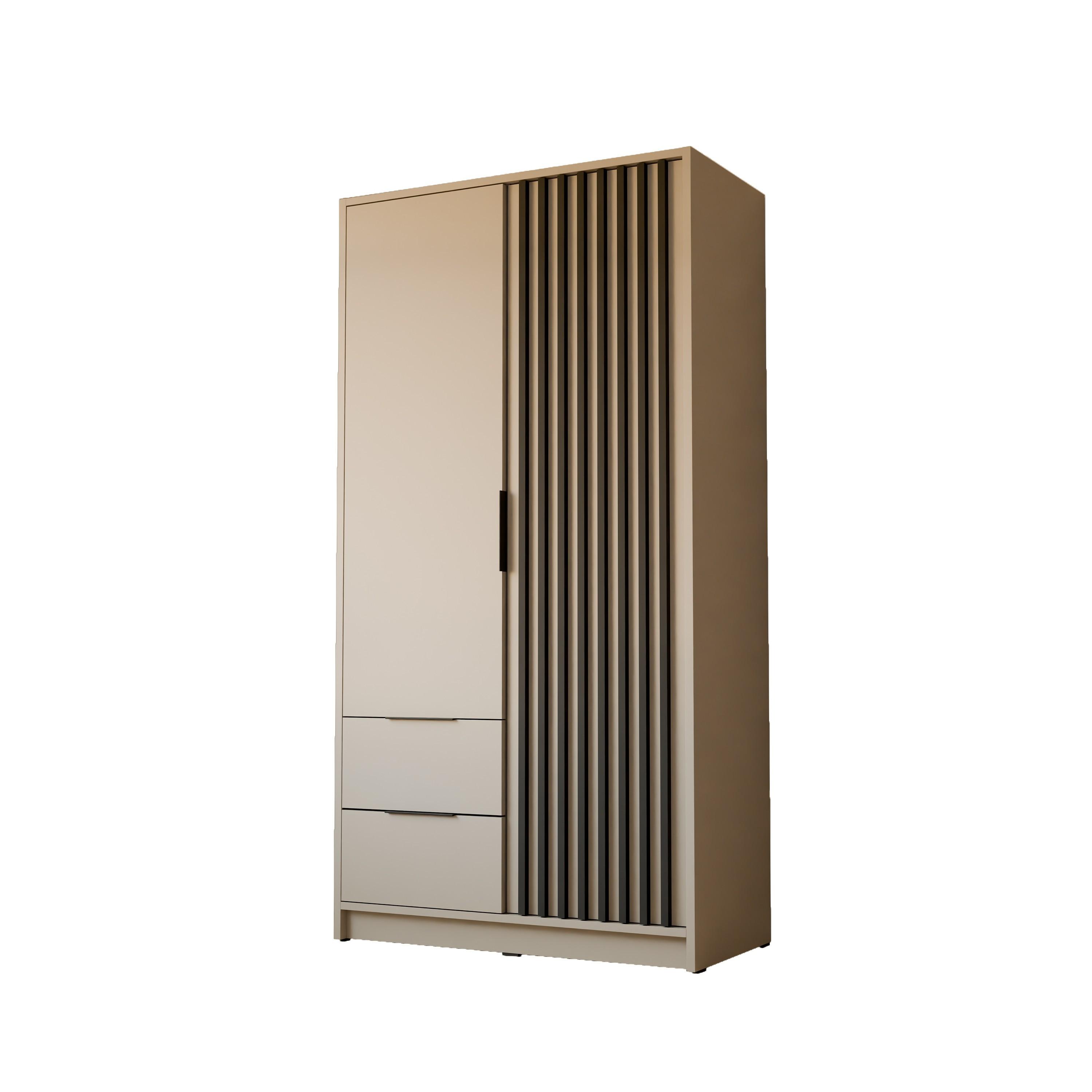 KLEIDERSCHRANK NELA, zweitürig mit Lamellen, 105 cm, Kaschmir/Schwarz - Kaschmir, Holzwerkstoff (105/200/51cm) - Lookway