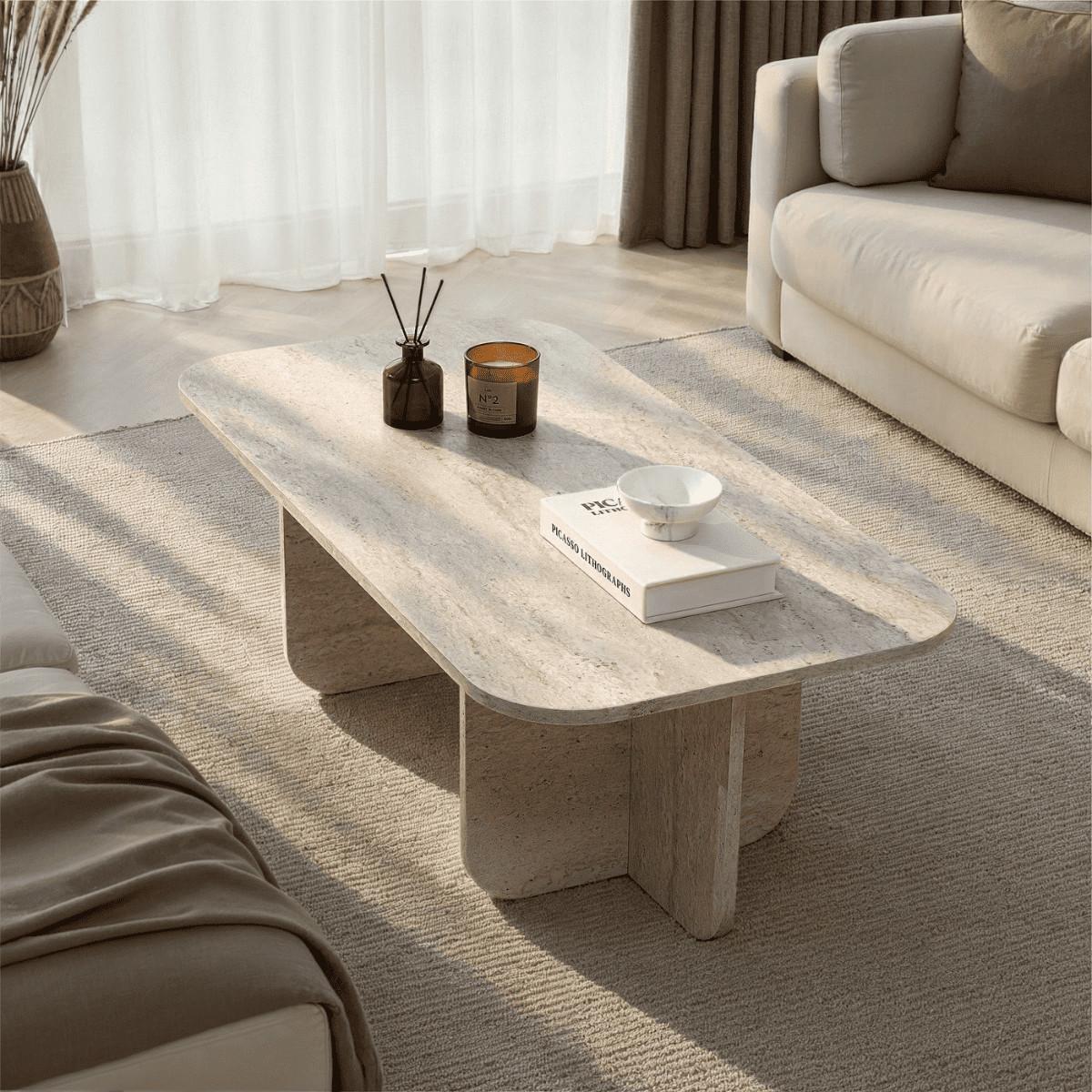 COUCHTISCH RECHTECKIG abgerundete kanten 120/60/41,4 cm - Beige, Holzwerkstoff (65/60/41.4cm) - Calicosy