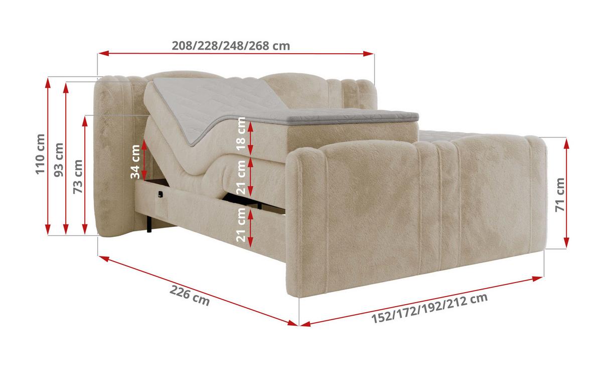 BOXBETT FORTINA 160/200 - Creme Plüsch - H4 - Creme, Holz/Textil (160/200cm) - MKS
