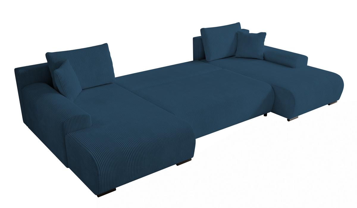 WOHNLANDSCHAFT Nelly U mit Bettkasten und Schlaffunktion, Cordstoff in U-Form - Blau, Textil (349/80/185cm)