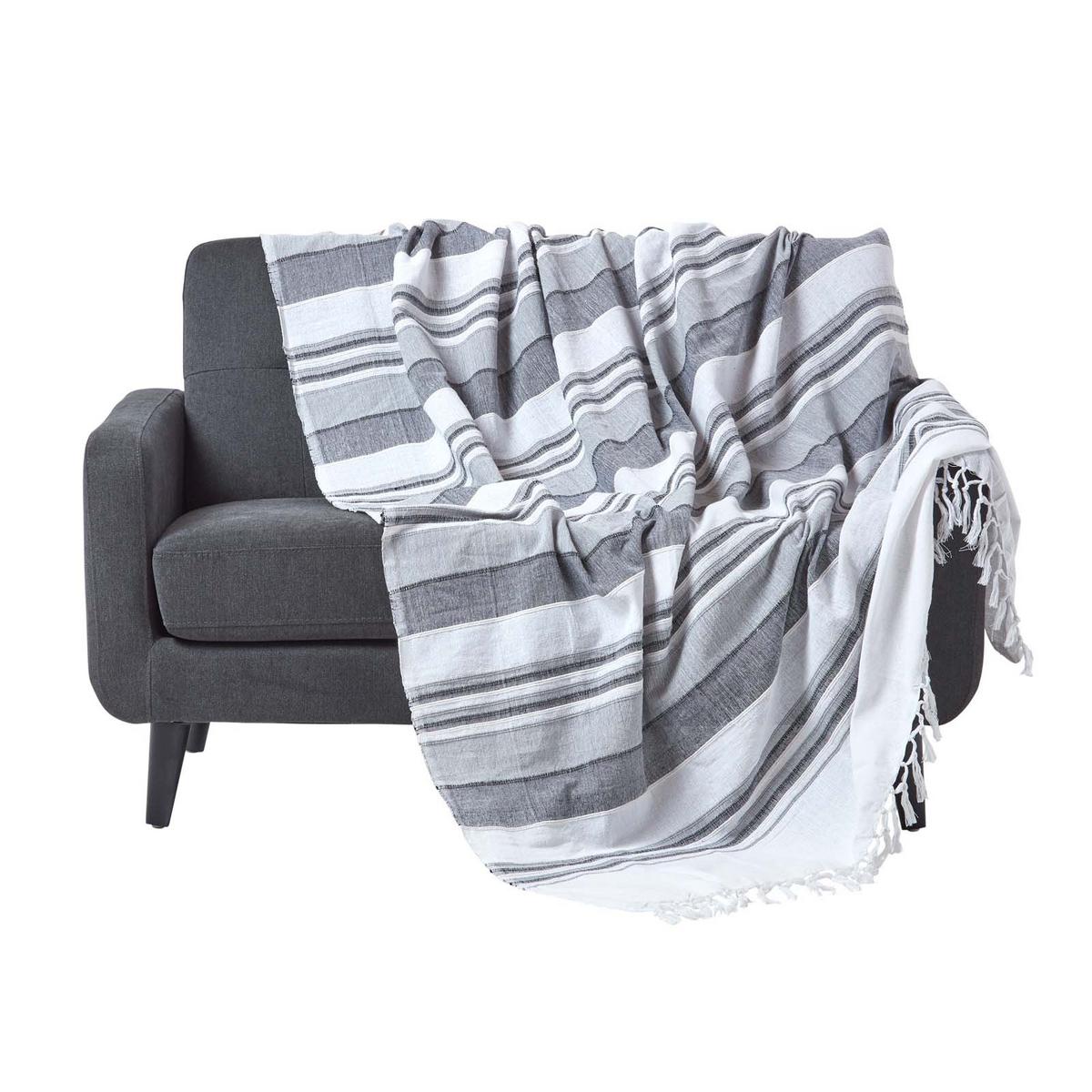 TAGESDECKE Morocco 255/360 cm, Baumwolle gestreift - Hellgrau, Textil (255/360cm) - Homescapes