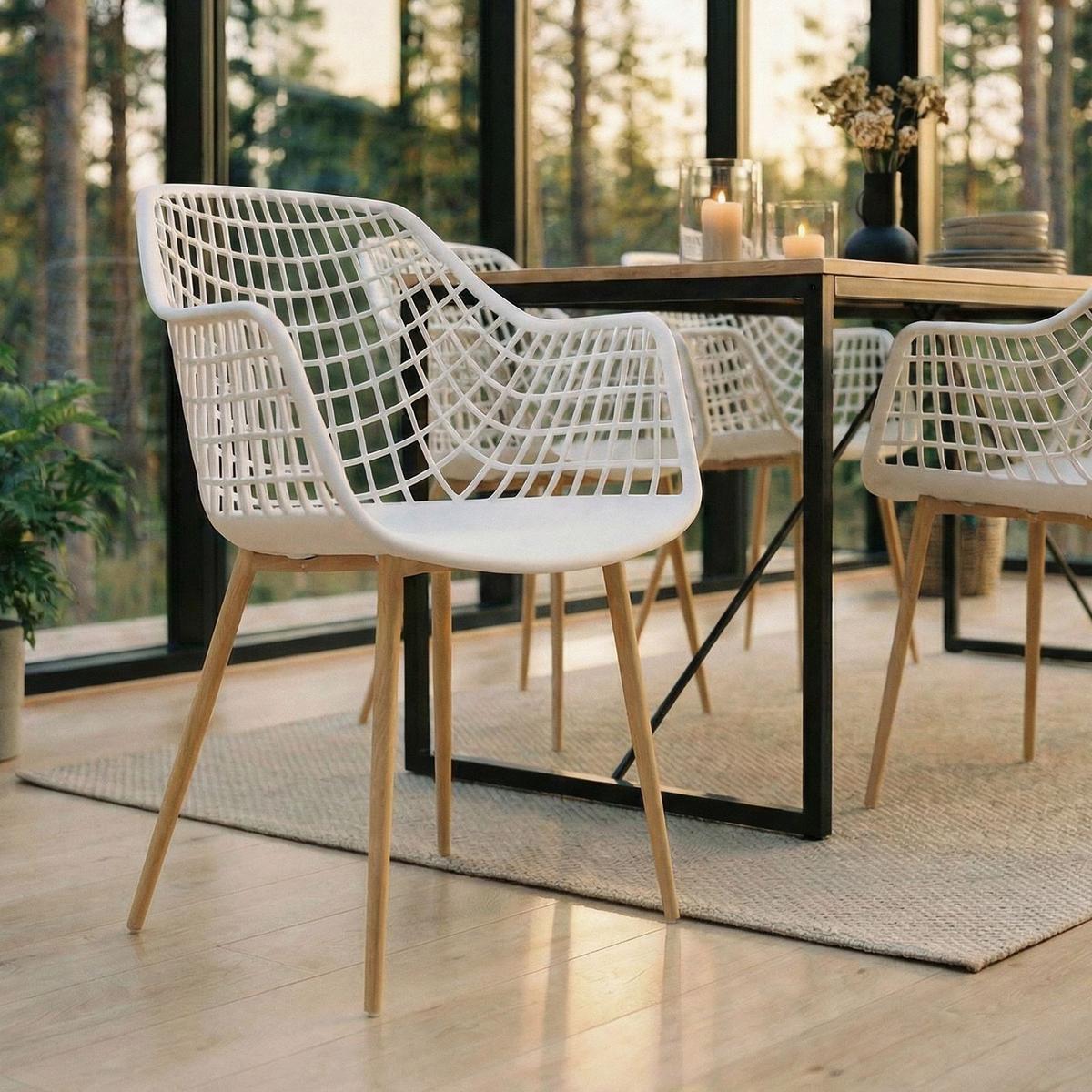 GARTENSTUHL LUCIA 4er-Set weiß/Sonoma Eiche - Weiß/Sonoma Eiche, Textil (58/85/55cm) - IDIMEX