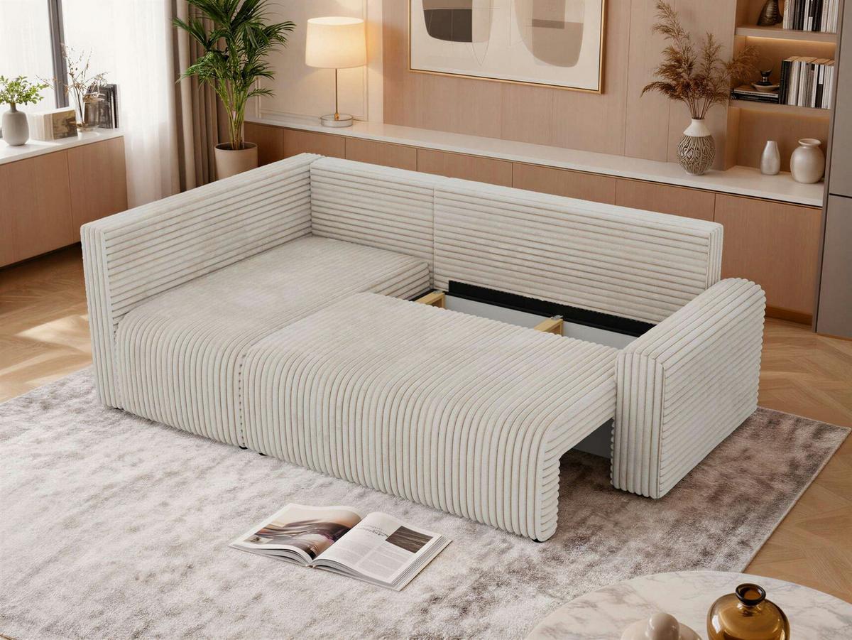 ECKSOFA NESSARO COR L - Beige Cord - Links - Beige/Schwarz, Kunststoff/Textil (151/240cm) - MKS
