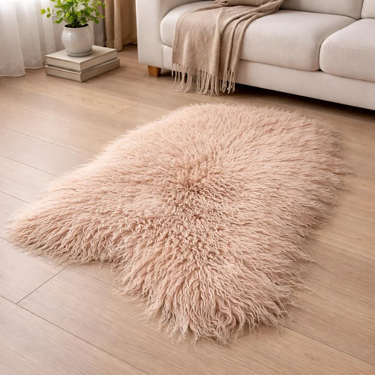 LAMMFELL Island Langhaar natur lockig weich Premium Cappuccino ca. 135 cm - Cappuccino, Fell (75/135cm) - Provellus
