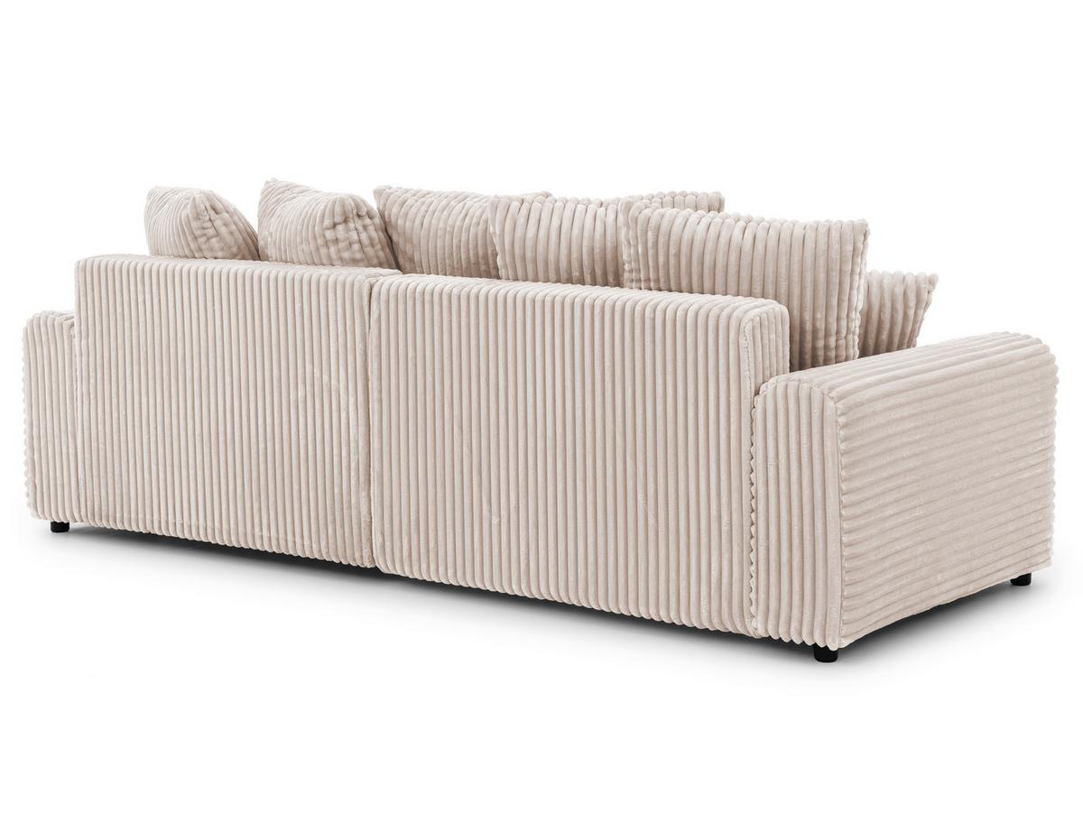 ECKSOFA Calma mit Schlaffunktion und Bettkasten im Bumpy-Design aus weichem Beige Plüschcord - Ottomane rechts - Beige/Schwarz, Holz/Kunststoff (140/239cm) - S-Style