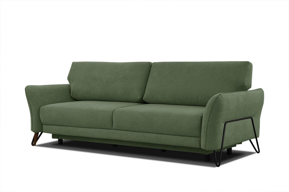 SOFA LOREM 3-Sitzer mit Schlaffunktion, grün - Schwarz/Grün, Holz/Textil (232/90/107cm) - Wozimo