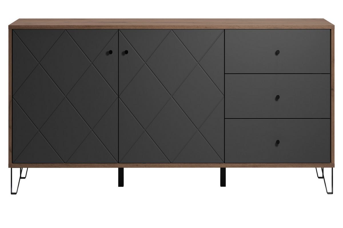 SIDEBOARD Graphite grau, Eiche Kraft Gold 183 x 76 cm, Kommode mit Soft-Close - Eichefarben/Schwarz, Holzwerkstoff/Kunststoff (183/76/40cm) - Top.Furn