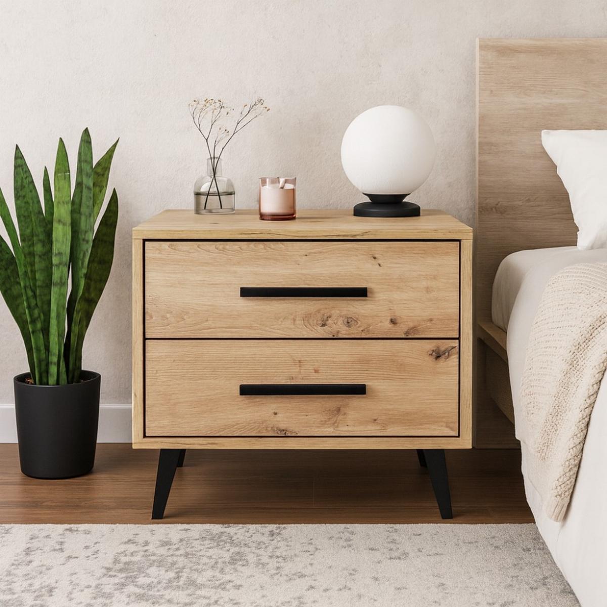 NACHTTISCH Kavo mit 2 Schubladen, eiche Artisan - Schwarz/Eiche Artisan, Holzwerkstoff (53.5/48/41cm) - Beautysofa
