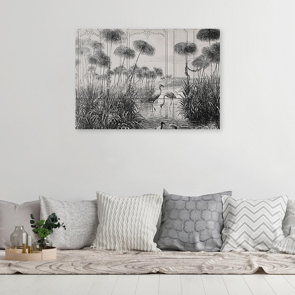 WANDBILD vögel im teich - Schwarz, Textil (60/40cm) - Feeby