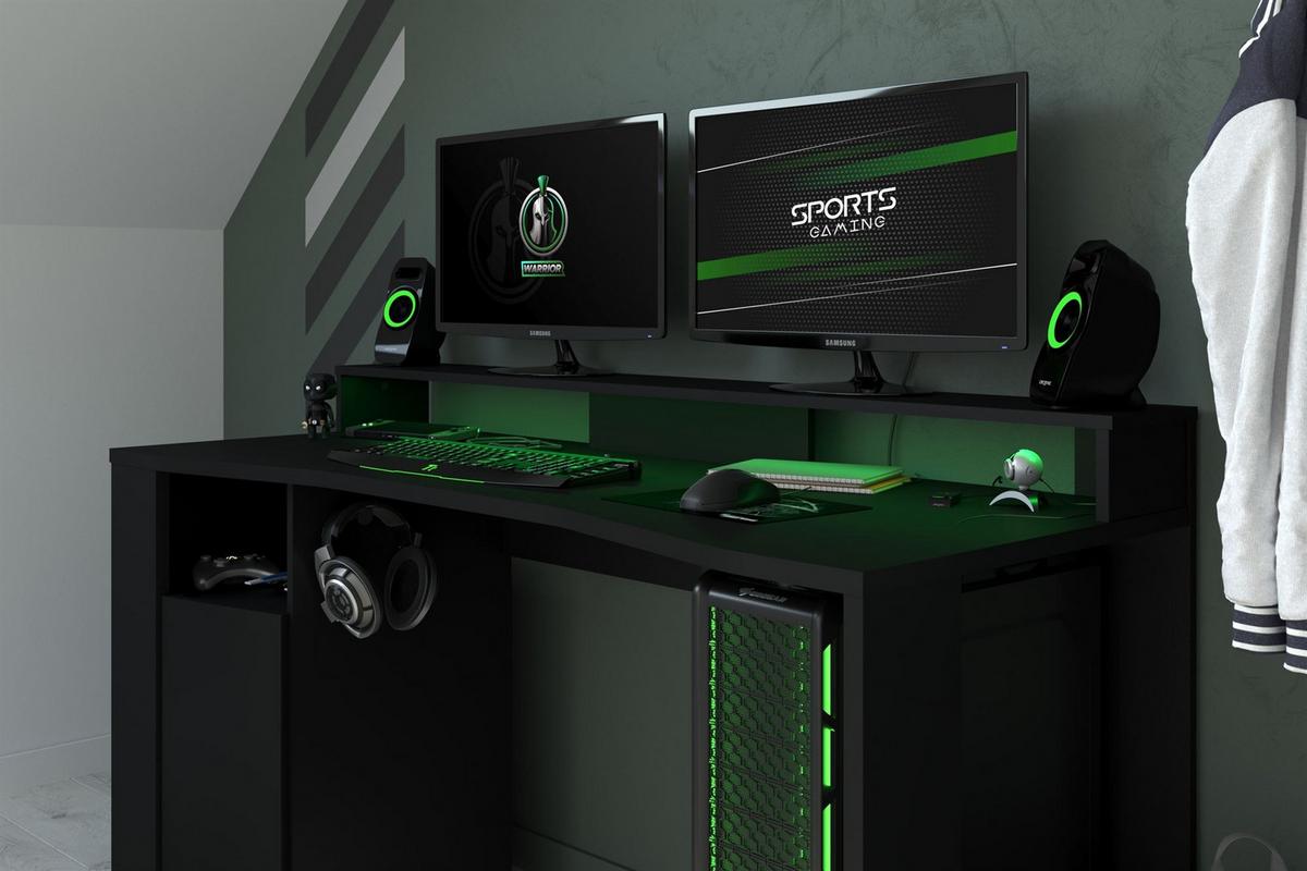 GAMING Schreibtisch Parisot Gaming 1-tlg. Holznachbildung Schwarz - Schwarz, Kunststoff (152/62/87cm) - 58aufmkessel