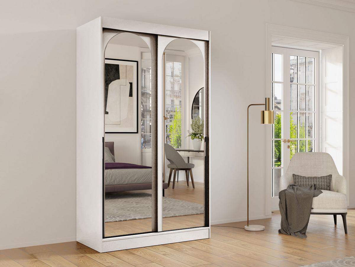 SCHIEBETÜRENSCHRANK Modin 120 - Kaschmir/Schwarz, Holzwerkstoff/Kunststoff (120/216/65cm) - MIRJAN24