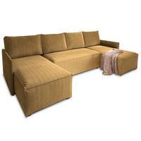 WOHNLANDSCHAFT TRES Gelb Kordstoff mit Schlaffunktion - Gelb/Grau, Holz/Kunststoff (271/85/140cm) - MASSENO