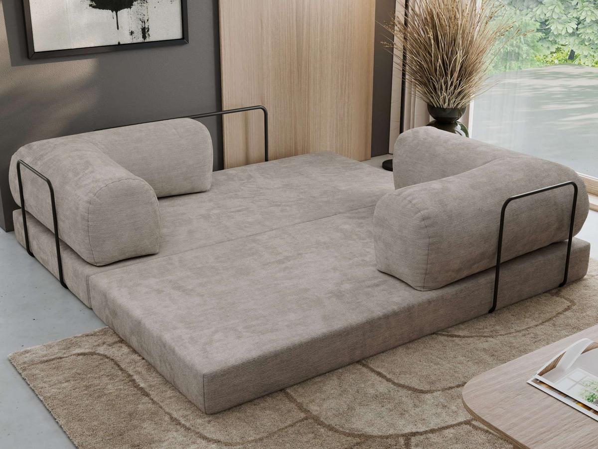 3-SITZER SOFA ORSETTO - Hellgrau Schenille glatt - Hellgrau/Schwarz, Textil/Metall (200/70/100cm) - MKS