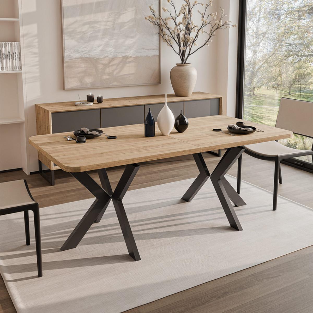 AUSZIEHTISCH DANTON 200/100/76 cm, Schwarz / Kraft-Eiche - Eichefarben/Schwarz, Holzwerkstoff/Metall (100/200/76cm) - Idohome
