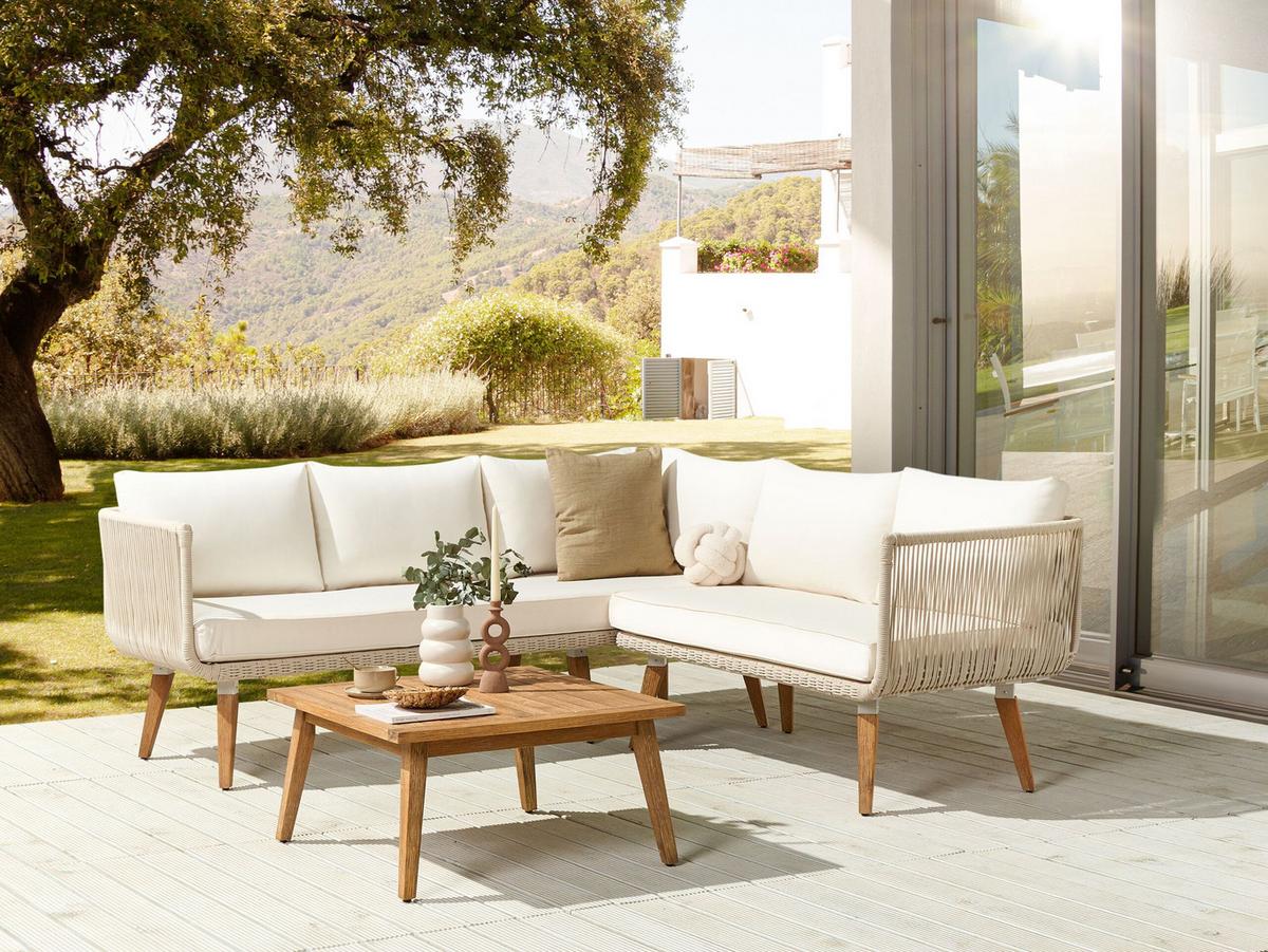 LOUNGE-SET 5-Sitzer Akazienholz Beige Alcamo - Beige, Holz - Beliani