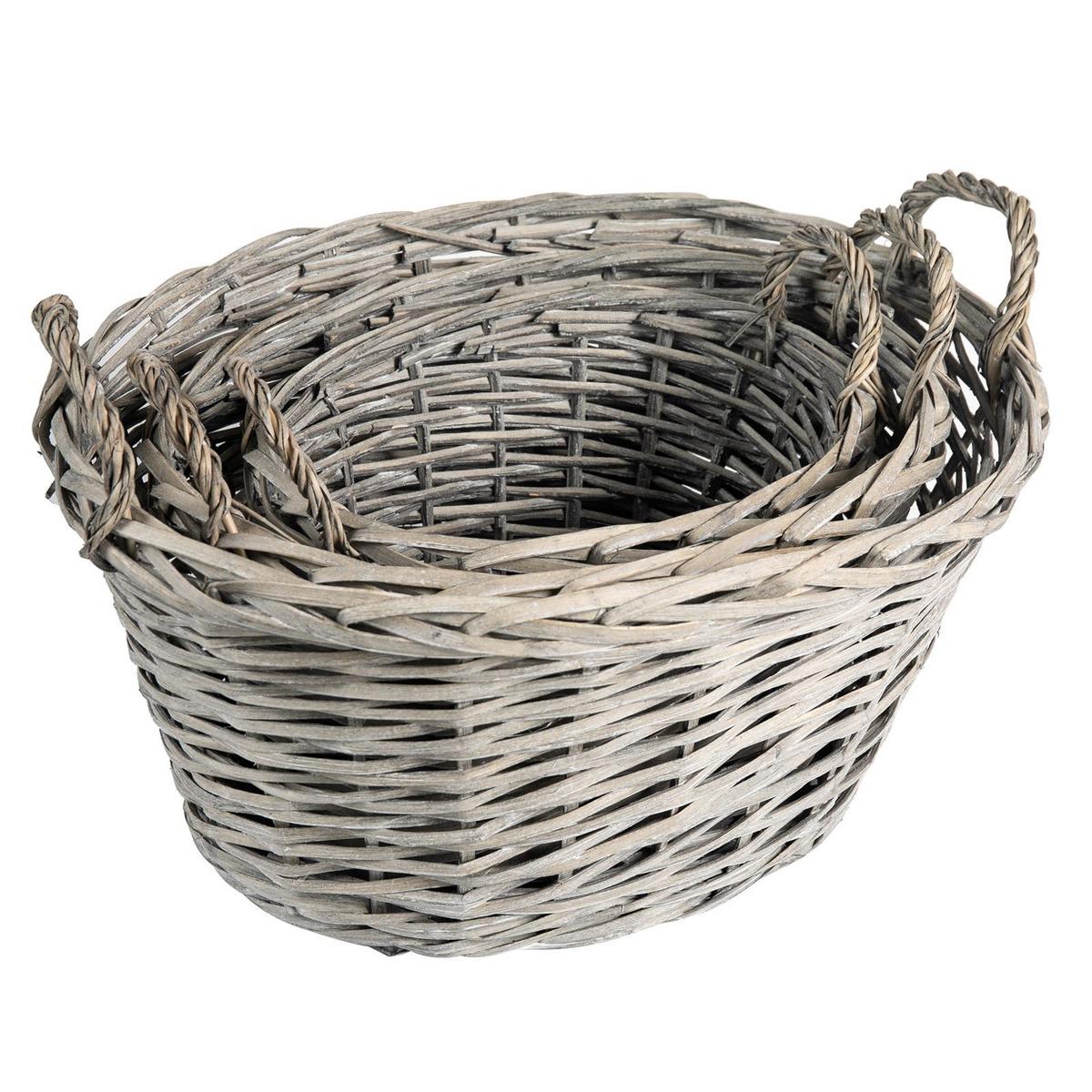 WEIDENKÖRBE JUNAN 3er Set grau - Grau, Naturmaterialen (46/25/37cm) - CARO-Möbel