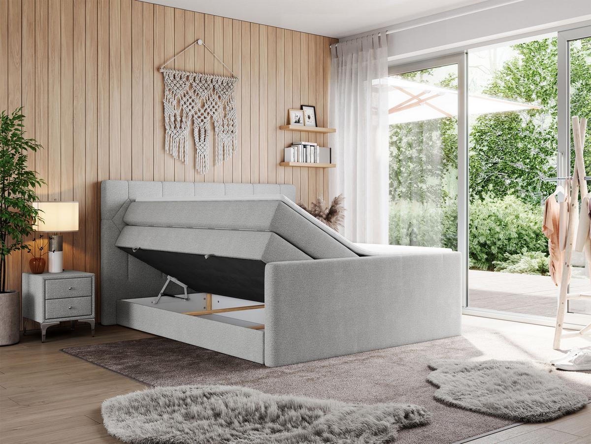 BOXSPRINGBETT KING EIGAR 160/200 Hellgrau Struktur - H4 - Hellgrau, Holz/Textil (160/200cm) - MKS