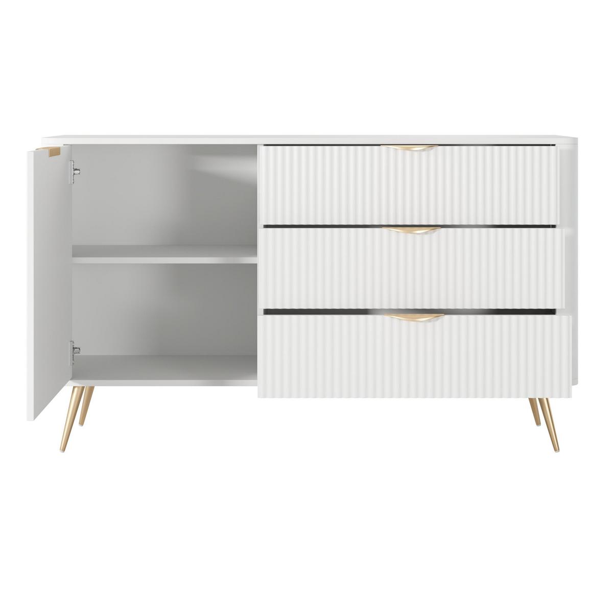 SIDEBOARD Vespasia 1T 3S Beige 138,2/81,2/38 cm – Geriffelte Fronten - Goldfarben/Weiß, Holzwerkstoff/Metall (138.2/81.2/38cm) - AX Living