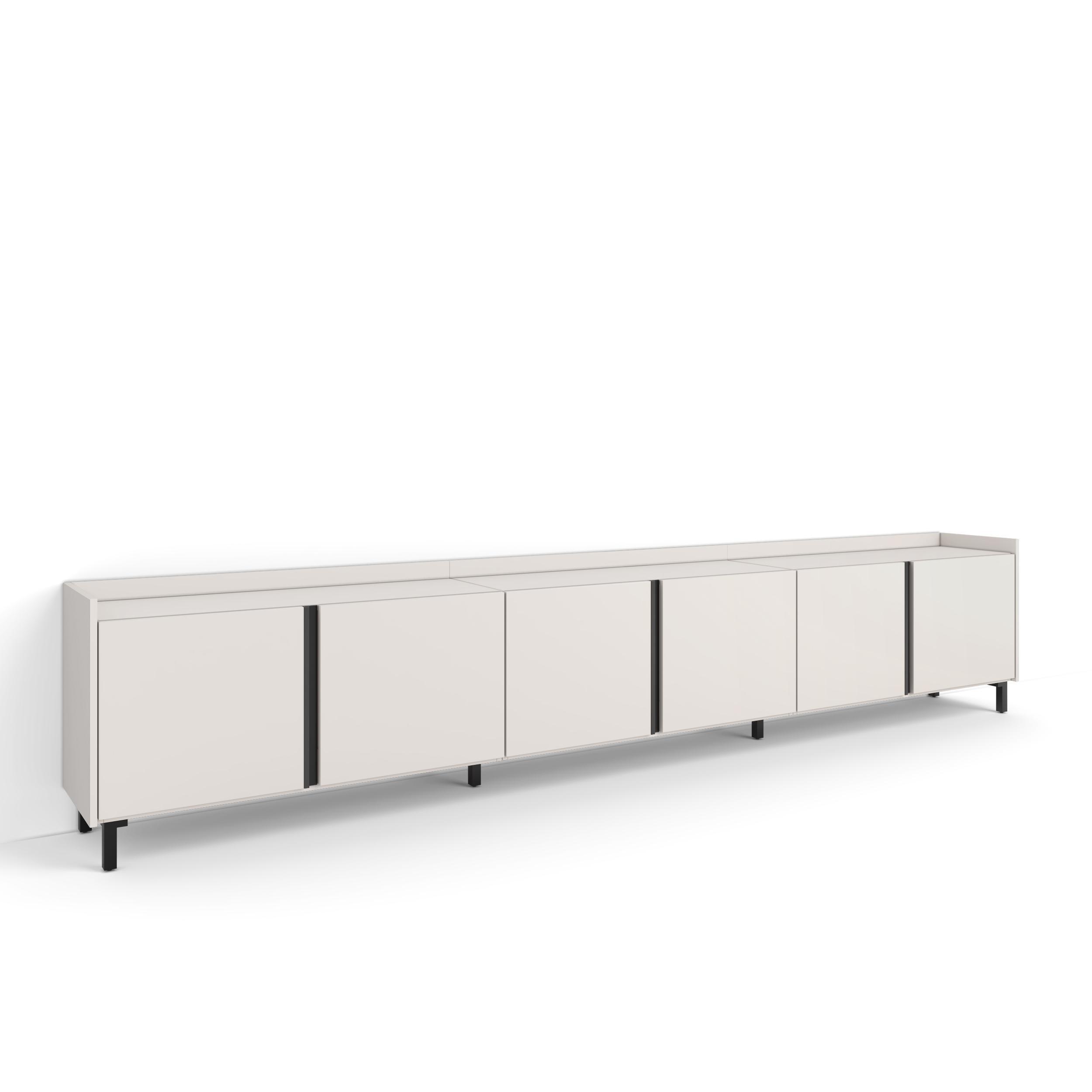 LOWBOARD, Beige, 309/35/61cm, mit Beinen - Beige, Holzwerkstoff (309/61/35cm) - Skraut Home