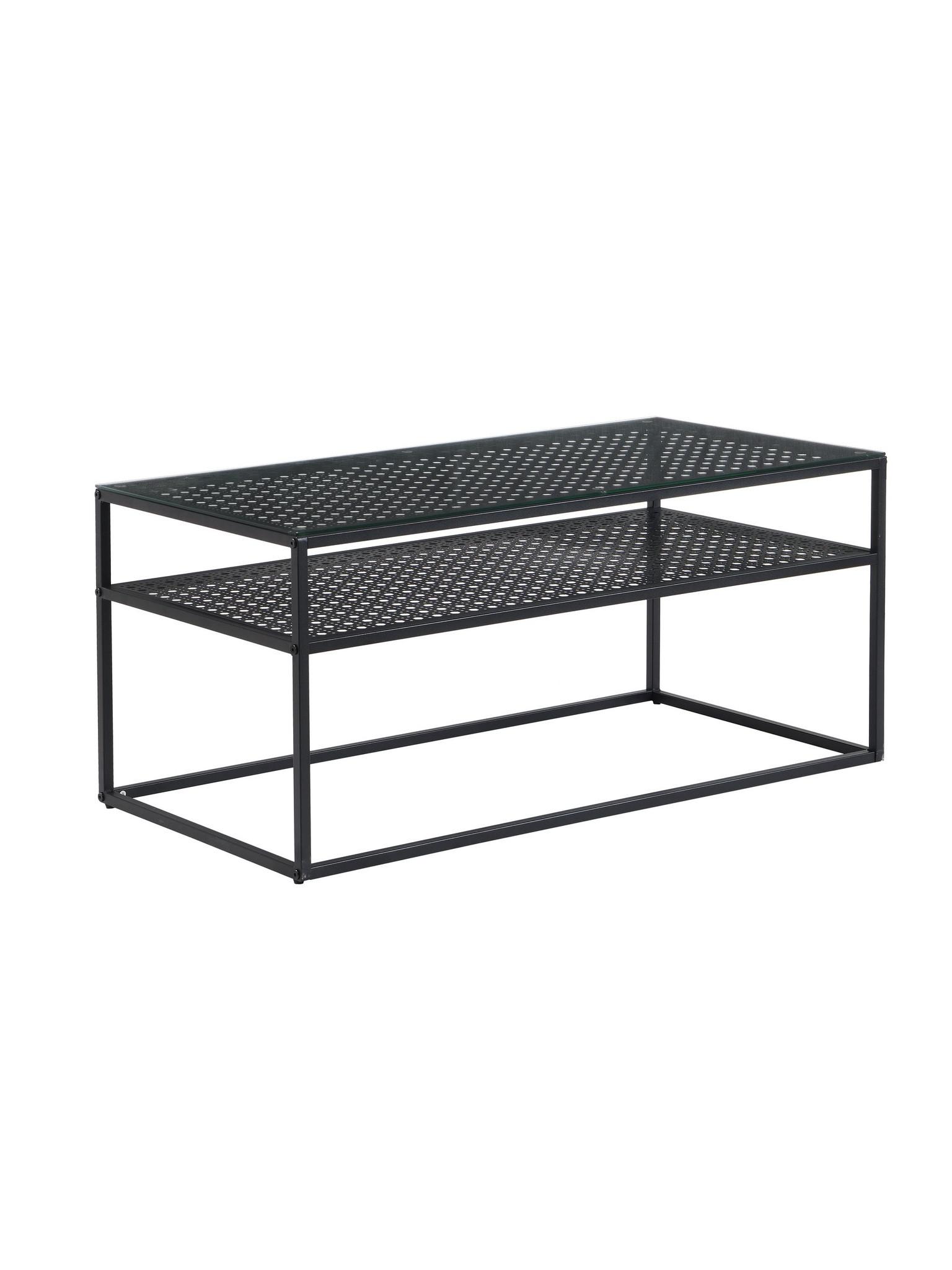 COUCHTISCH ALCUDIA, Einscheibensicherheitsglas, Schwarz, 100 x 50 x 45 cm - Schwarz, Glas/Metall (50/100/45cm) - KADIMA DESIGN