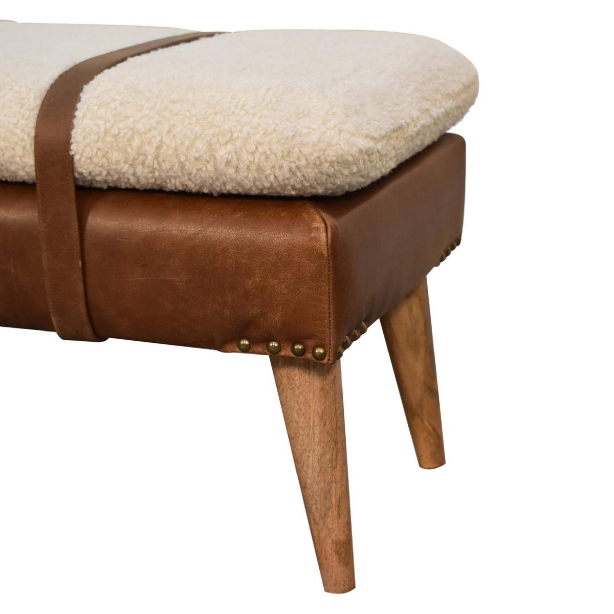 SITZBANK Bouclé-Leder Gepolstert, Nordische Beine Beige und Braun - Messingfarben/Braun, Holz/Metall (90/40/35cm) - Artisan Furniture