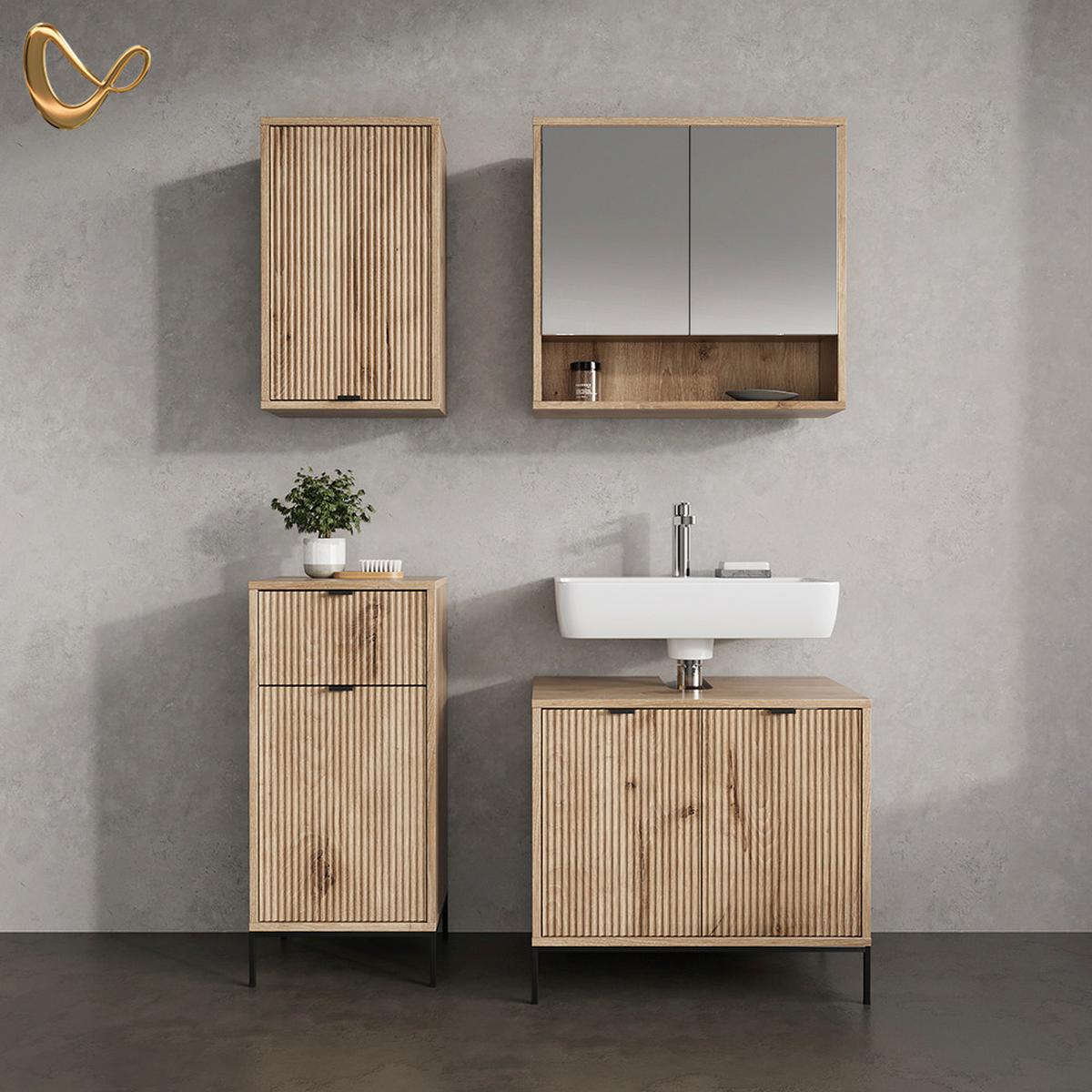 BADSPIEGELSCHRANK ATERNO Viking Oak 70 x 65 cm mit 2 Türen - Eichefarben, Holzwerkstoff (70/65/22.1cm) - Livinity®