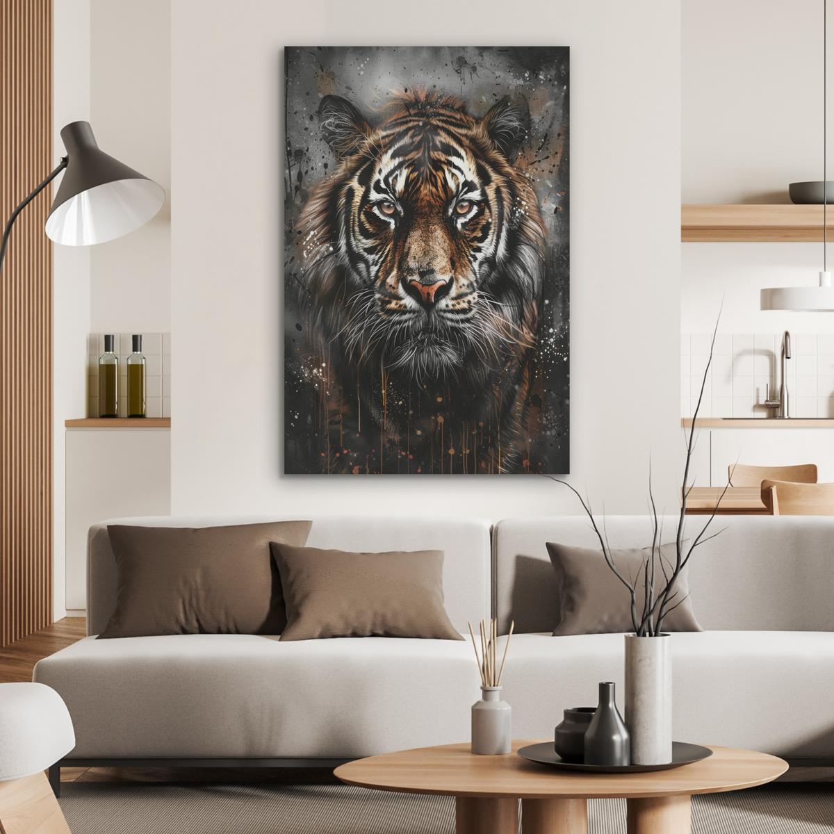 AKUSTIKBILD Tiger - Tiere - Porträt - Luxus - Schwarz Wanddeko 70x100 cm - Braun, Kunststoff (70/100/0.9cm) - MuchoWow