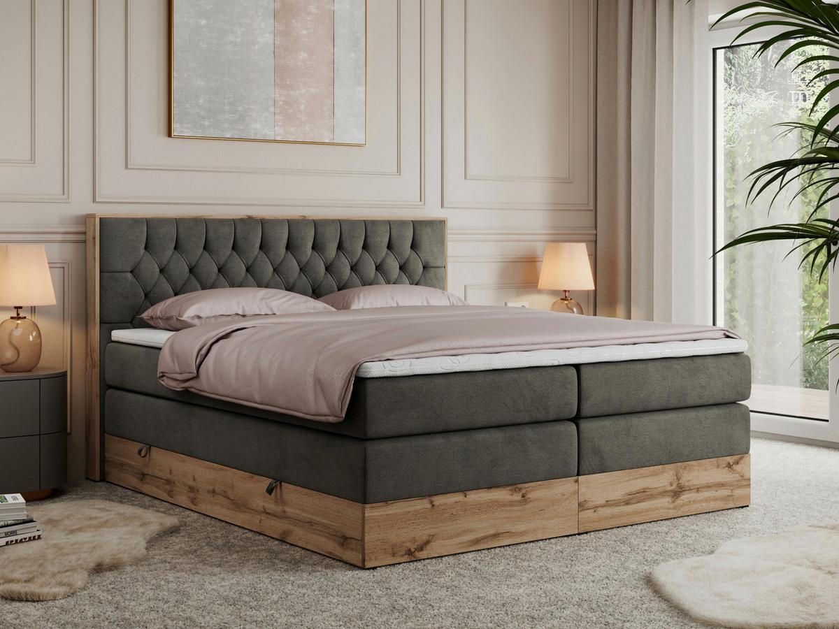 BOXSPRINGBETT AMORE KING 160/200 Dunkelgrau Velvet - H4 - Dunkelgrau, Holz/Textil (160/200cm) - MKS