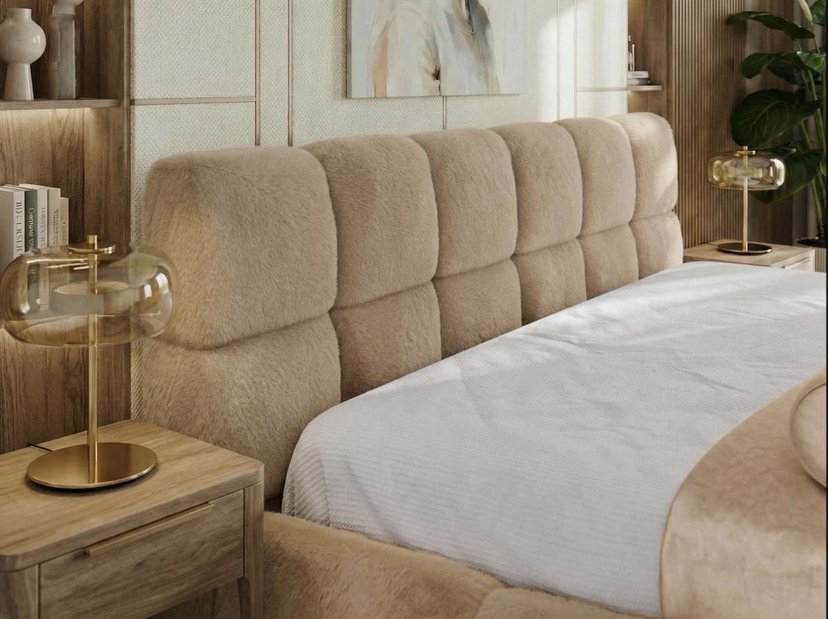 POLSTERBETT NIRA CLASSIC 140/200 - Beige Plüsch - Multipocket-Matratze - Beige, Textil (140/200cm) - MKS