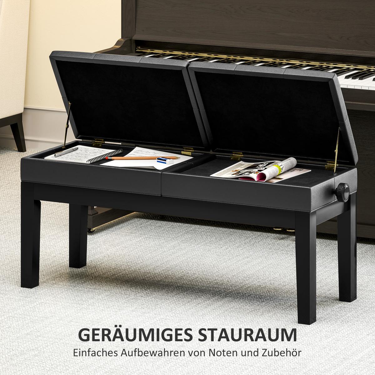 KLAVIERBANK mit Stauraum Pianobank Kunstleder, Schwarz - Schwarz, Kunststoff (37/58/105cm) - HOMCOM