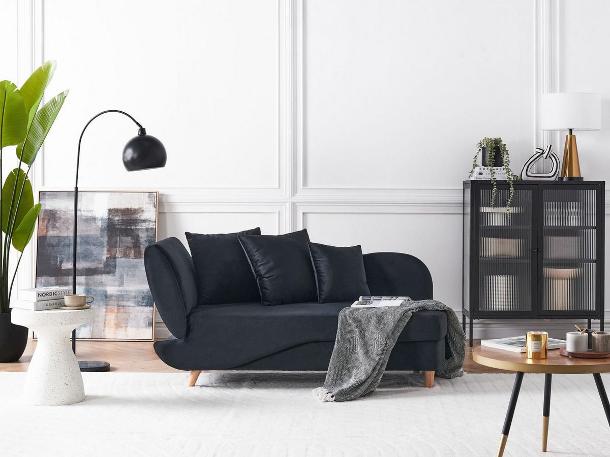 CHAISELONGUE-LINKSSEITIGE Schwarz Meri - Schwarz/Braun, Textil (155/76/69cm) - Beliani