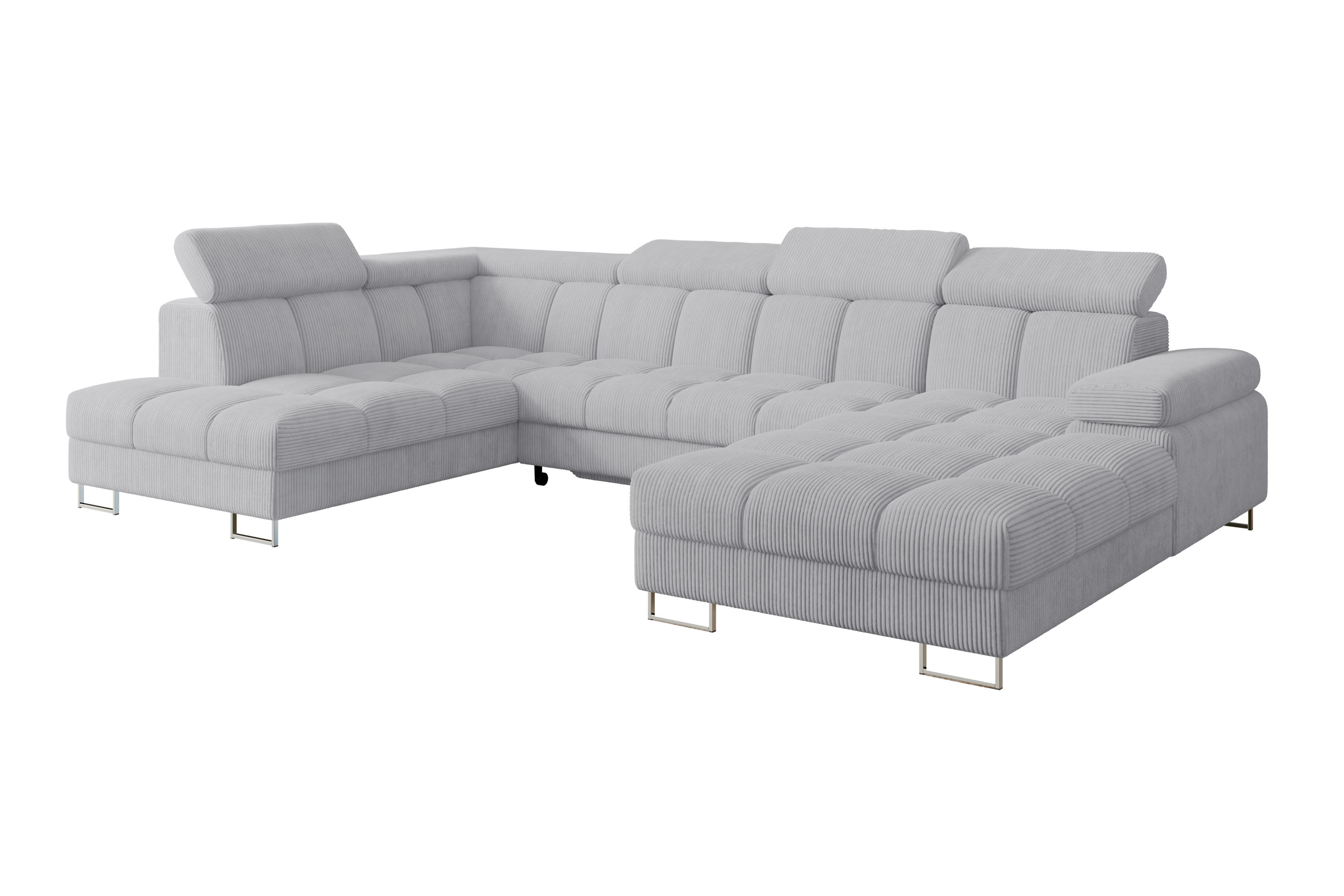 WOHNLANDSCHAFT mit Schlaffunktion und Bettkasten Ottomane Links COMA U 345x203x79 Grau Cord - Anthrazit, Holzwerkstoff/Textil (345/79/203cm) - ALTDECOR