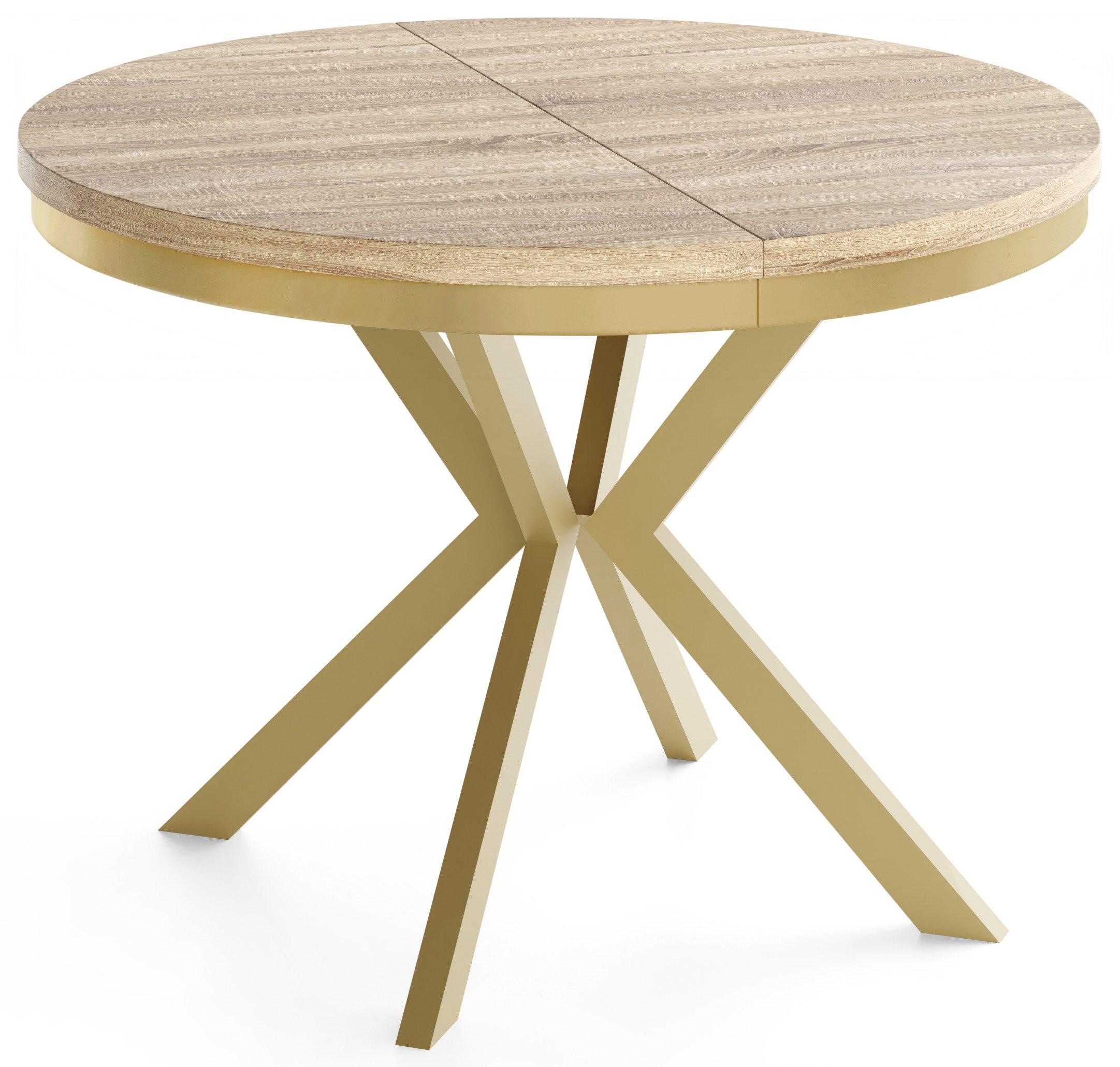 ESSTISCH Dina runder ausziehbarer, Sonoma Eiche 120-200/100/76 cm - Goldfarben/Sonoma Eiche, Holzwerkstoff/Metall (120/200/76cm) - WFL GROUP